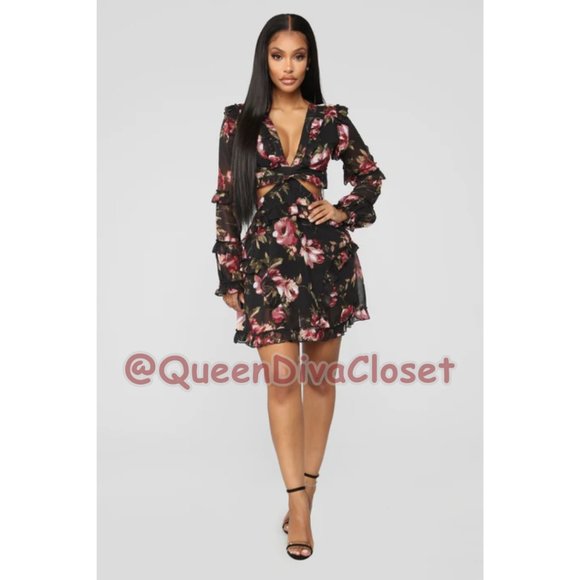 Flower You Anywhere Open Lace Up Back Side Cut Out Ruffle Floral Mini Dress L - Picture 8 of 9